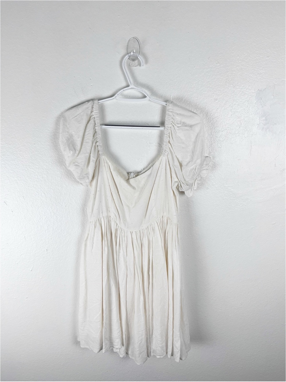 LULUS Swiss Dots Puff Sleeve Square Neck Pleated Back Zip Dress Small Graduation